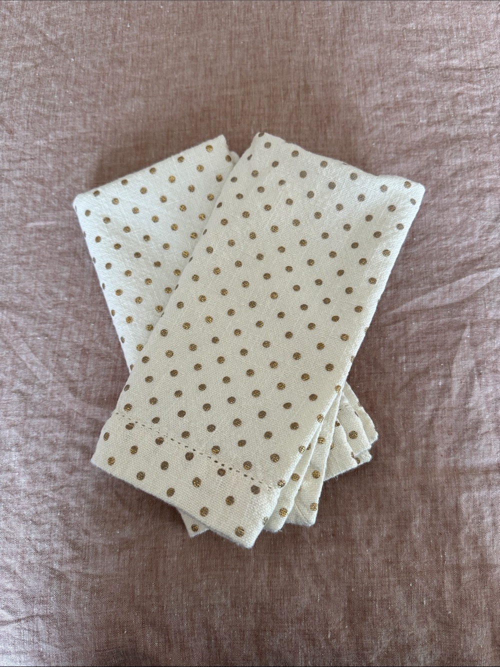 Gold polka dot on cream napkins- Set of 2